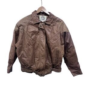 Vintage G-III Leather Fashions Brown Tan Mixed Texture Genuine Leather Jacket L
